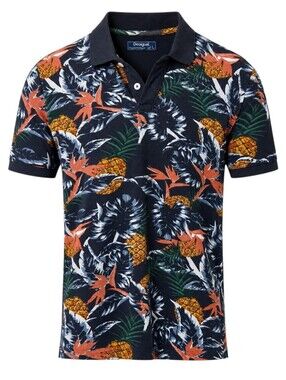 Desigual Polo Shirt Men Large Navy Cotton Pineapple Tropical Print